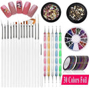 Nail Art Kit Nail Design Tools With 15 Pcs Nial Art Brush 5pcs Nail Dotting Tools 30 Pcs Nail Art Striping Tapes 3pcs3D Nail Art Rhinestones