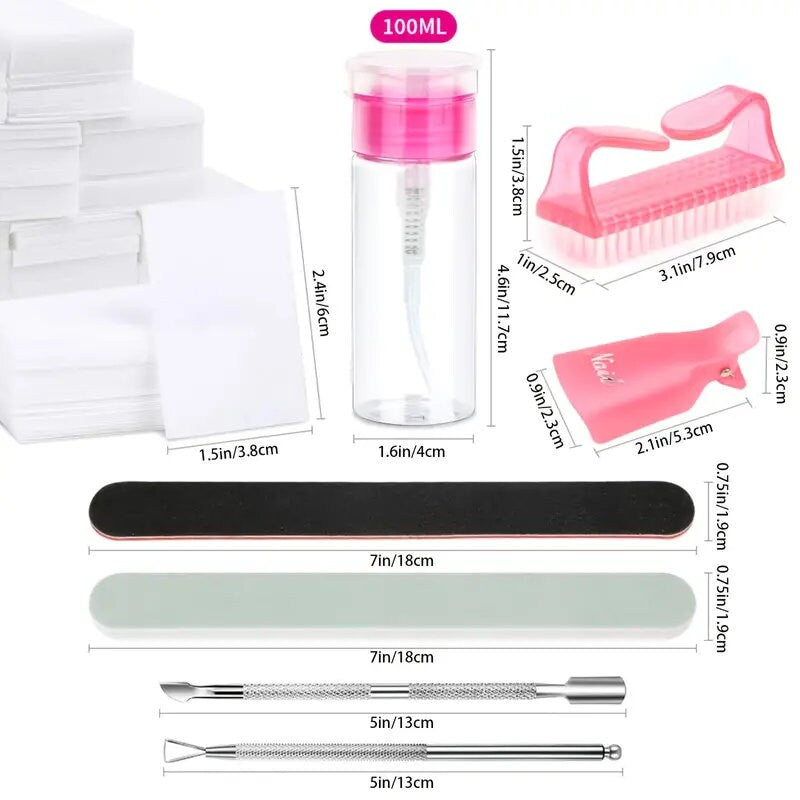 Nail Polish Gel Remover Tools Kit With Nail Clips | Nail Polish Remover Bottle | Cotton Pads | Nail Brush | Cuticle Pusher | Cuticle Peeler