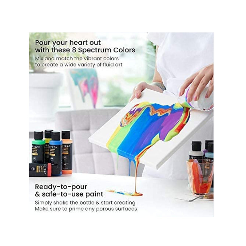 Acrylic Pouring Paint | Set of 8 | 4oz Bottles | Rainbow Colors