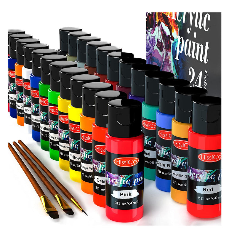 HissiCo Color Acrylic Paint Set | 60ml Bottles | 2 Ounces | Non-Toxic
