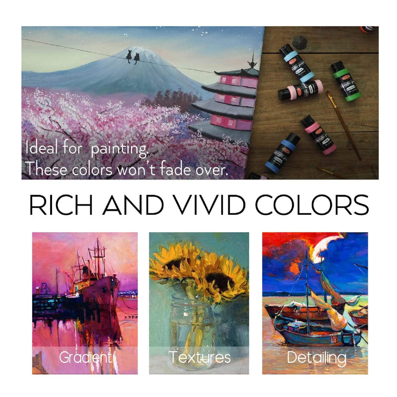 HissiCo Color Acrylic Paint Set | 60ml Bottles | 2 Ounces | Non-Toxic