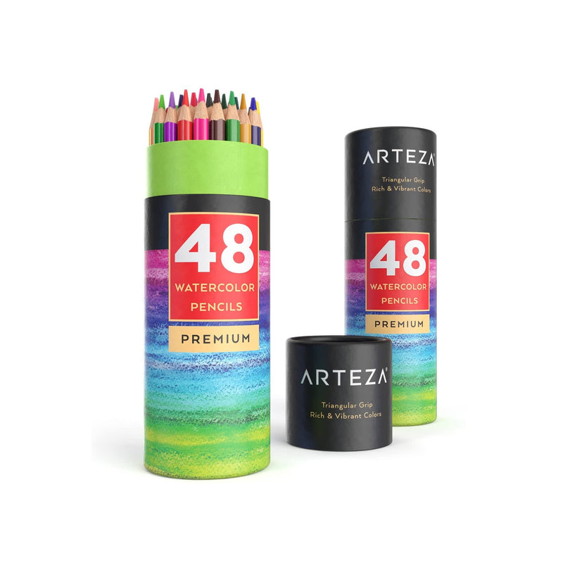 Watercolor Pencils Set of 48 | Triangular-Shaped Colored Pencils