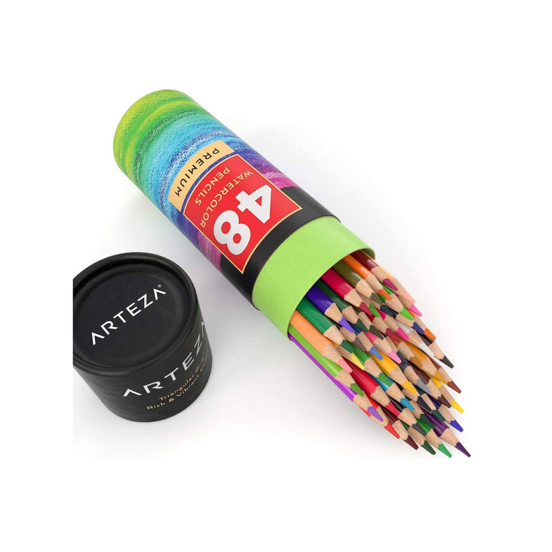 Watercolor Pencils Set of 48 | Triangular-Shaped Colored Pencils