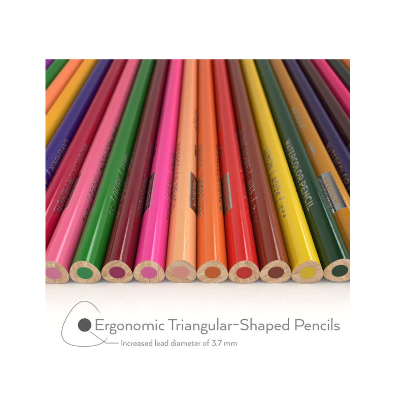 Watercolor Pencils Set of 48 | Triangular-Shaped Colored Pencils