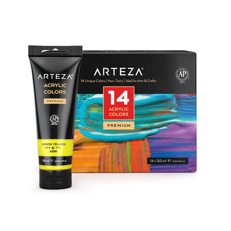 Acrylic Paint | Set 14 Colors | Tubes With Storage Box | 4.06 oz