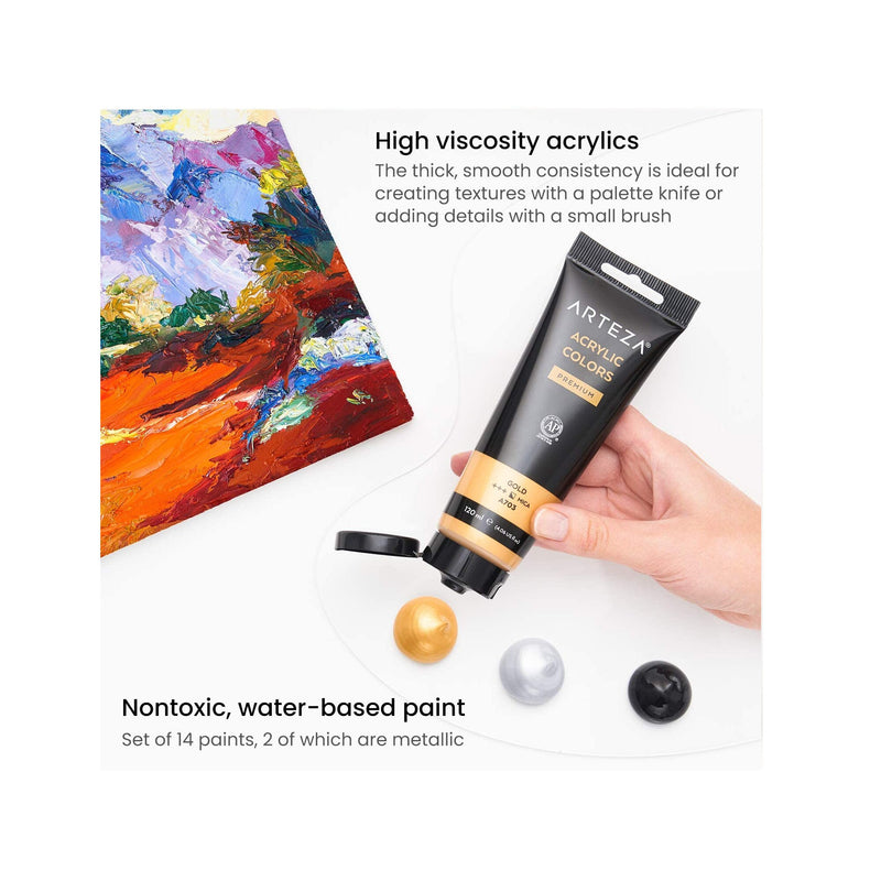 Acrylic Paint | Set 14 Colors | Tubes With Storage Box | 4.06 oz