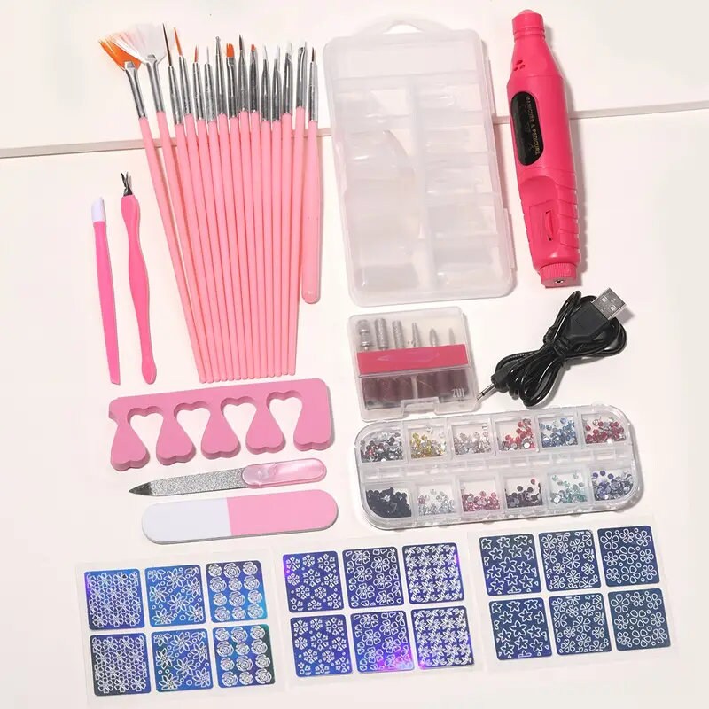 26 Pcs Professional Nail Art Tool Set And Portable Electric Nail Drill | Nail Pen Designer | 3D Nail Accessories Art Kit For Nail Art Salon