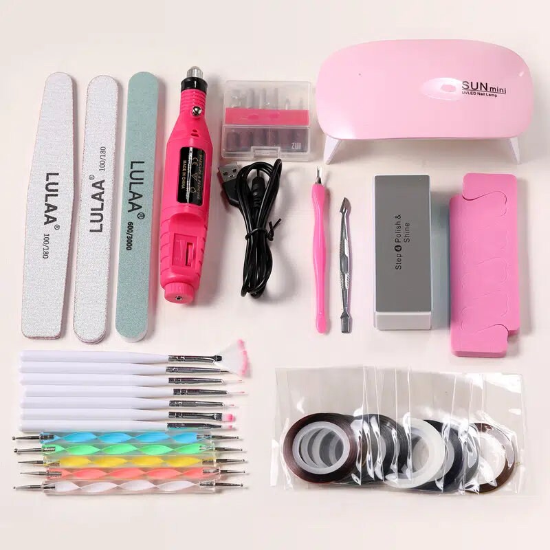Nail Art Tool Set 12 Pcs Nail Art Polishing Machine Painted Pen Point Drill Pen Nail File Rhinestone Jewelry Kit