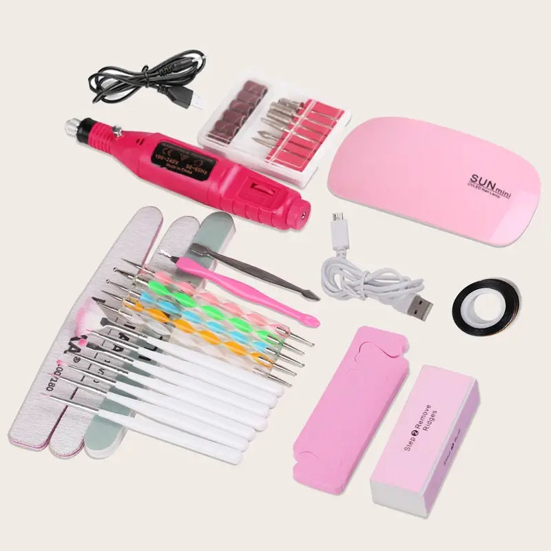 Nail Art Tool Set 12 Pcs Nail Art Polishing Machine Painted Pen Point Drill Pen Nail File Rhinestone Jewelry Kit