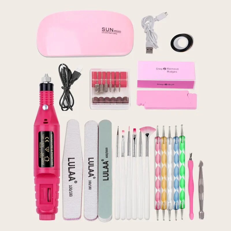 Nail Art Tool Set 12 Pcs Nail Art Polishing Machine Painted Pen Point Drill Pen Nail File Rhinestone Jewelry Kit