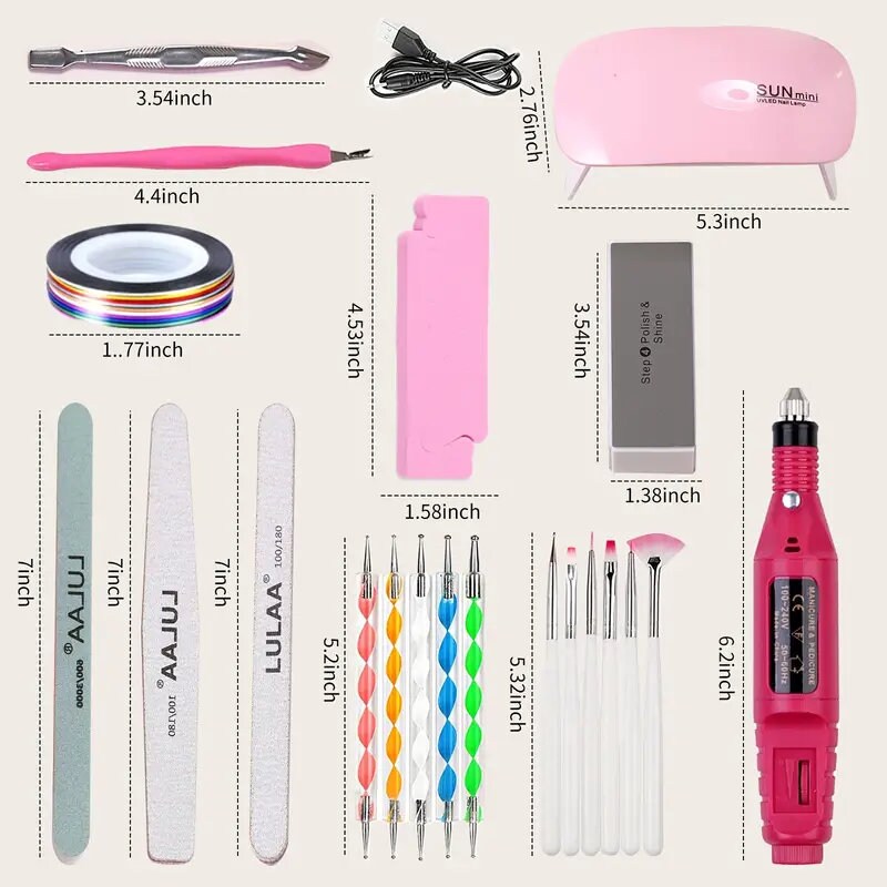 Nail Art Tool Set 12 Pcs Nail Art Polishing Machine Painted Pen Point Drill Pen Nail File Rhinestone Jewelry Kit