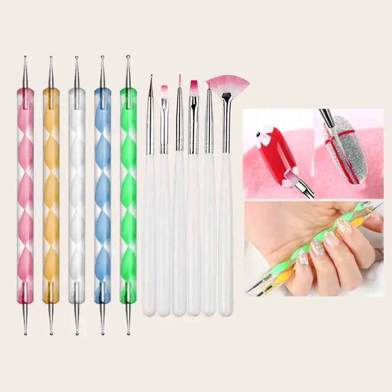 Nail Art Tool Set 12 Pcs Nail Art Polishing Machine Painted Pen Point Drill Pen Nail File Rhinestone Jewelry Kit