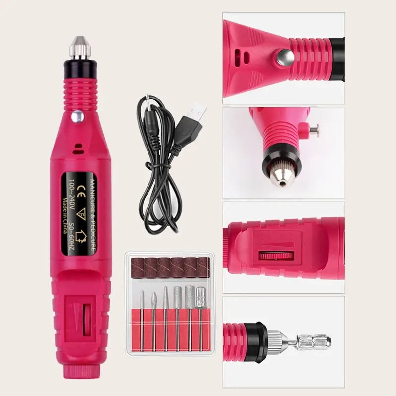 Nail Art Tool Set 12 Pcs Nail Art Polishing Machine Painted Pen Point Drill Pen Nail File Rhinestone Jewelry Kit