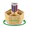 Bamboo Rotating Art Supply Organizer | 7 Sections | Hold 350+ Pencils | School Supplies Organizer for Pen