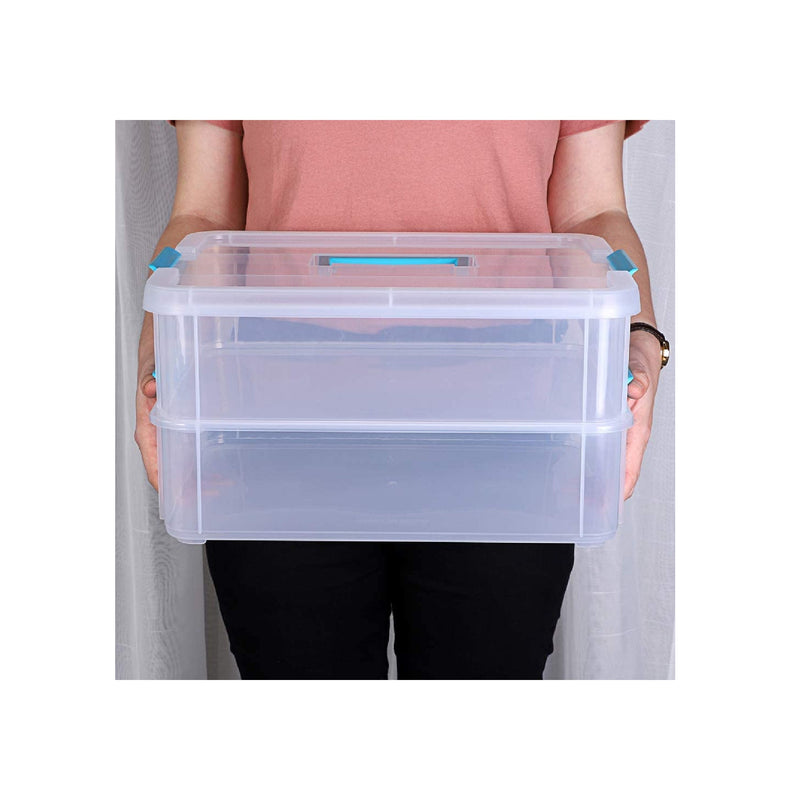 BTSKY 2 Layer Stack & Carry Box |  Plastic Multipurpose Portable Storage Container Box Handled Organizer Storage Box