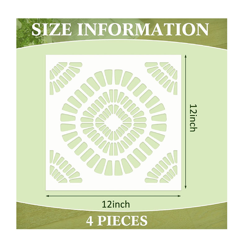 4 Reusable Tile Stencils 12" x 12" | Wall Stencils | Tile Pattern