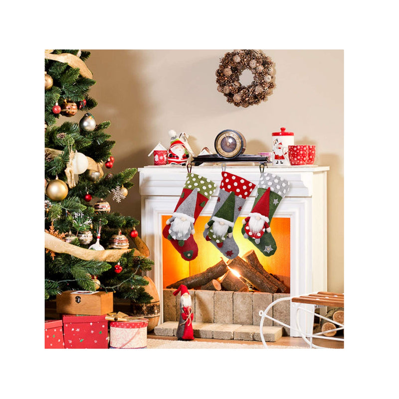 Christmas Stocking 3 Pack | 19 Inch 3D Gnomes Santa Christmas Stockings Fireplace Hanging Stockings