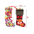 Hamsoo Christmas Stockings 4 Pack | 18" Plaid Xmas Stockings | Burlap Plaid Style with Santa Snowman Reindeer and Christmas Tree