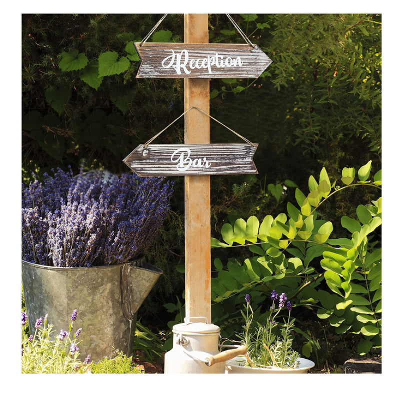 MyGift | Hanging Wedding Signs | Decorative Arrow Direction Signage | Rustic Burnt Wood Decorations For Ceremony