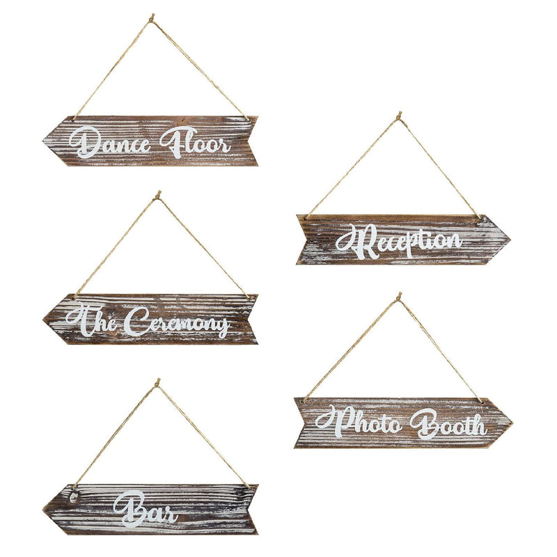 MyGift | Hanging Wedding Signs | Decorative Arrow Direction Signage | Rustic Burnt Wood Decorations For Ceremony