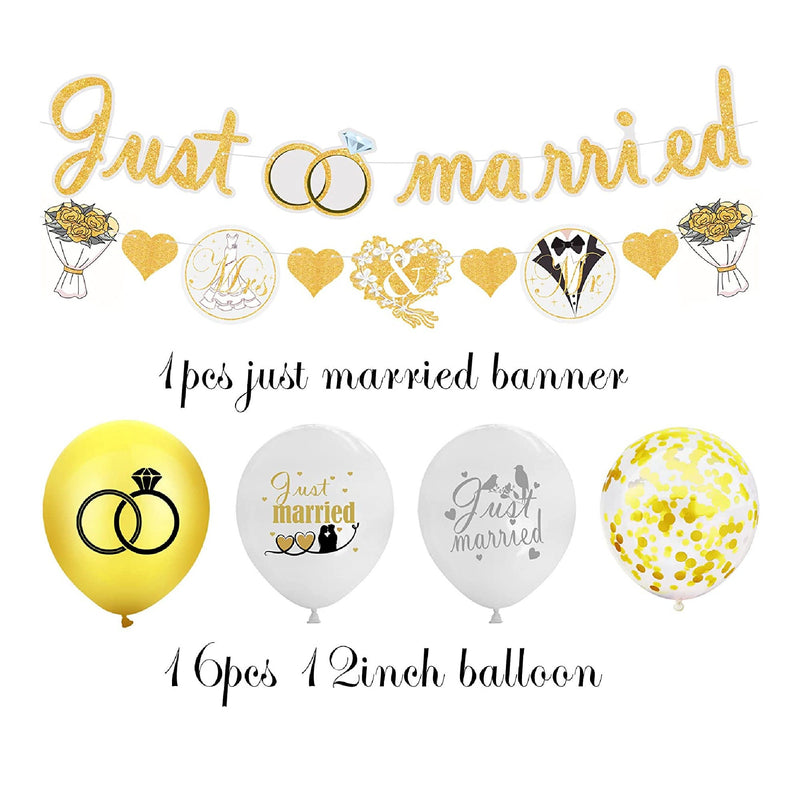 Wedding Decoration Kits For Just Married Party Decorations | Includes White Gold Diamond Ring Garland