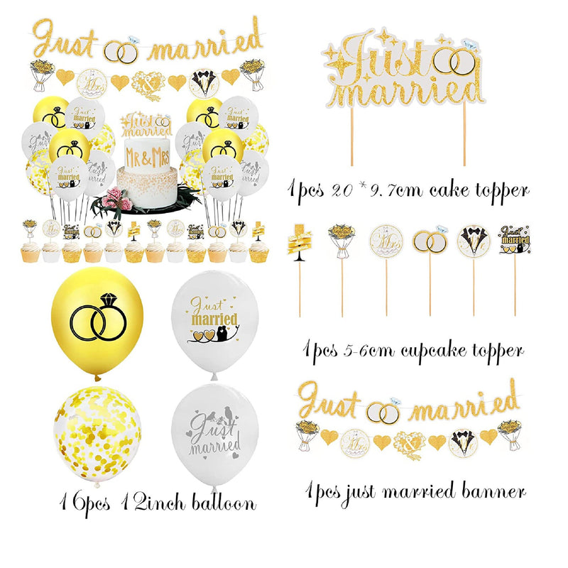 Wedding Decoration Kits For Just Married Party Decorations | Includes White Gold Diamond Ring Garland