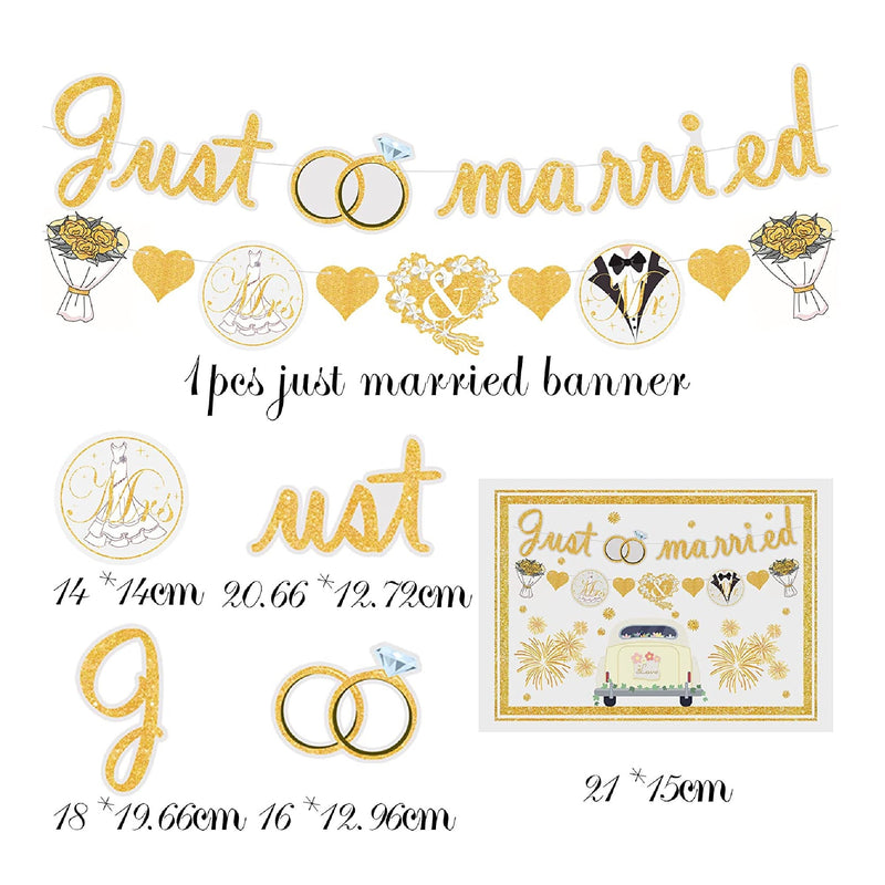 Wedding Decoration Kits For Just Married Party Decorations | Includes White Gold Diamond Ring Garland