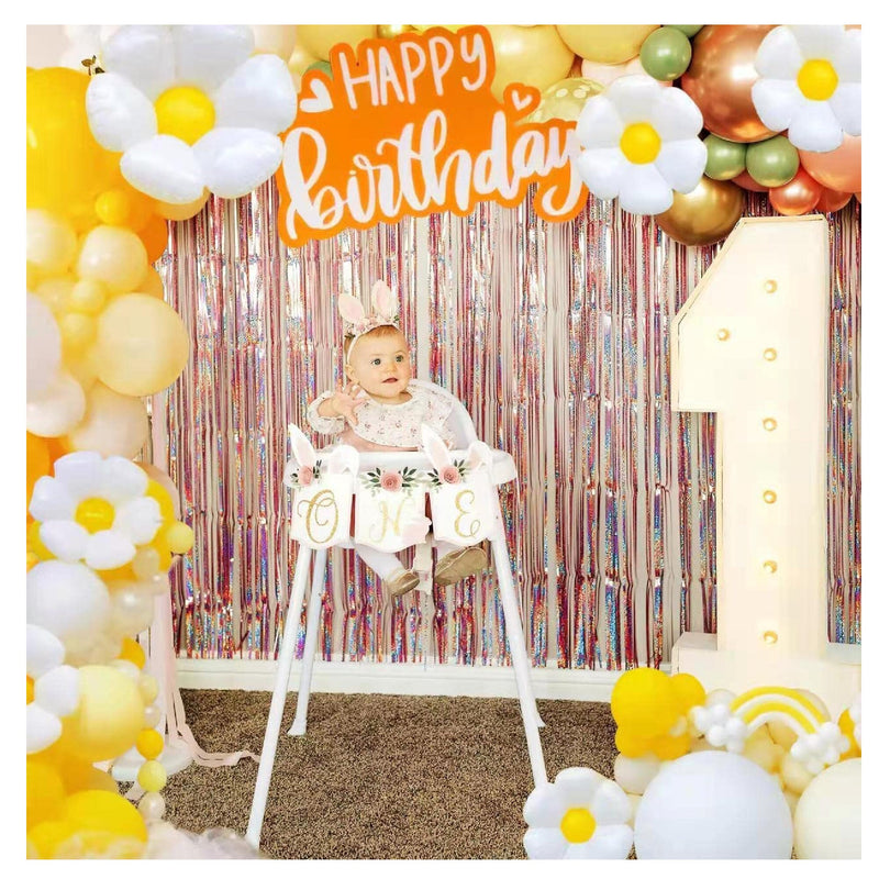12 Daisy Balloons for Daisy Party Decorations | Huge White Flower Foil Mylar Balloons for Balloon Arch Garland (3 Sizes)