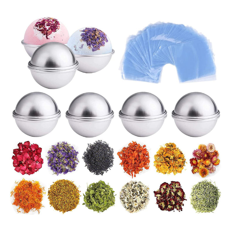 Set Of 74 Molds For Bath Bombs And Dried Flowers | DIY Kit Includes 12 Metal Bath Bomb Molds