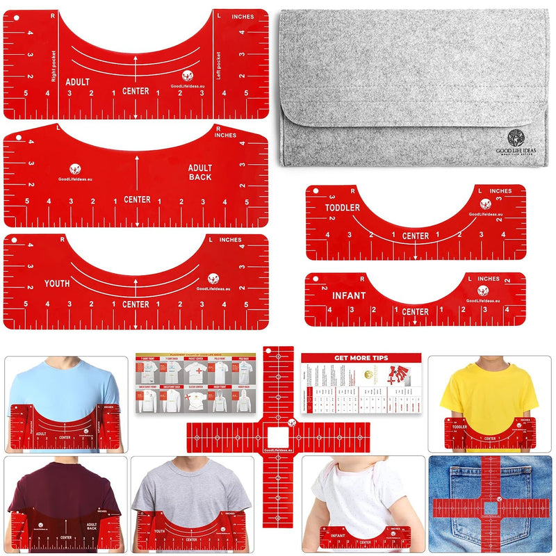 Good Life Ideas Tshirt Ruler Guide for Vinyl Alignment | T-Shirt Measurement Tool Heat Press to Center Designs | Easy tee Centering Tool