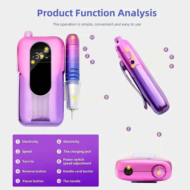 Rechargeable 35000 RPM Nail Drill Portable Electric Nail Drill Professional Efile Nail Drill Kit For Acrylic,for Salon Use Or Home DIY With