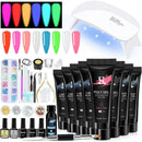 8Color Luminous Poly Gel Nail Kit Nail Extension Gel0.5oz With 6W UV LED Nail Lamp Slip Solution Gel Polish Rhinestones Nail Art Pen Starter