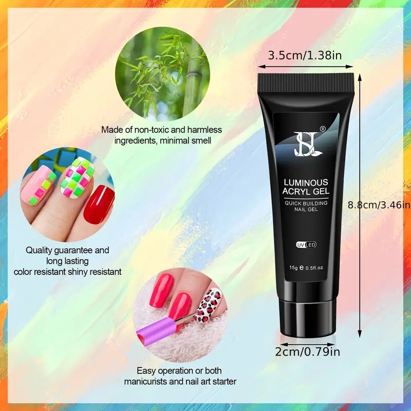 8Color Luminous Poly Gel Nail Kit Nail Extension Gel0.5oz With 6W UV LED Nail Lamp Slip Solution Gel Polish Rhinestones Nail Art Pen Starter