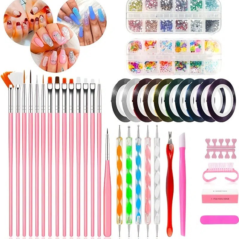 61 PCS Nail Art Kit Accessories | Nail Decoration Kit | Rhinestone Nail Art Brush Set For Manicure | DIY Makeup