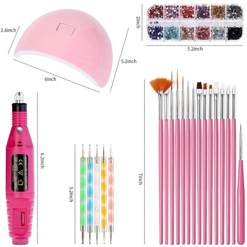Nail Starter Kit, Portable UV Lamp LED Dry Nail Kit Nail Art Manicure Set Acrylic Nail Tools Set