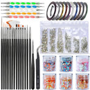 Nail Art Brushes 3D Nail Art Decorations Kit With Dotting Tool Striping Tape | Crystals AB Nail Art Rhinestones | Holographic Chunky Glitter