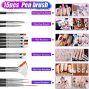 Nail Art Brushes 3D Nail Art Decorations Kit With Dotting Tool Striping Tape | Crystals AB Nail Art Rhinestones | Holographic Chunky Glitter