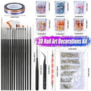Nail Art Brushes 3D Nail Art Decorations Kit With Dotting Tool Striping Tape | Crystals AB Nail Art Rhinestones | Holographic Chunky Glitter