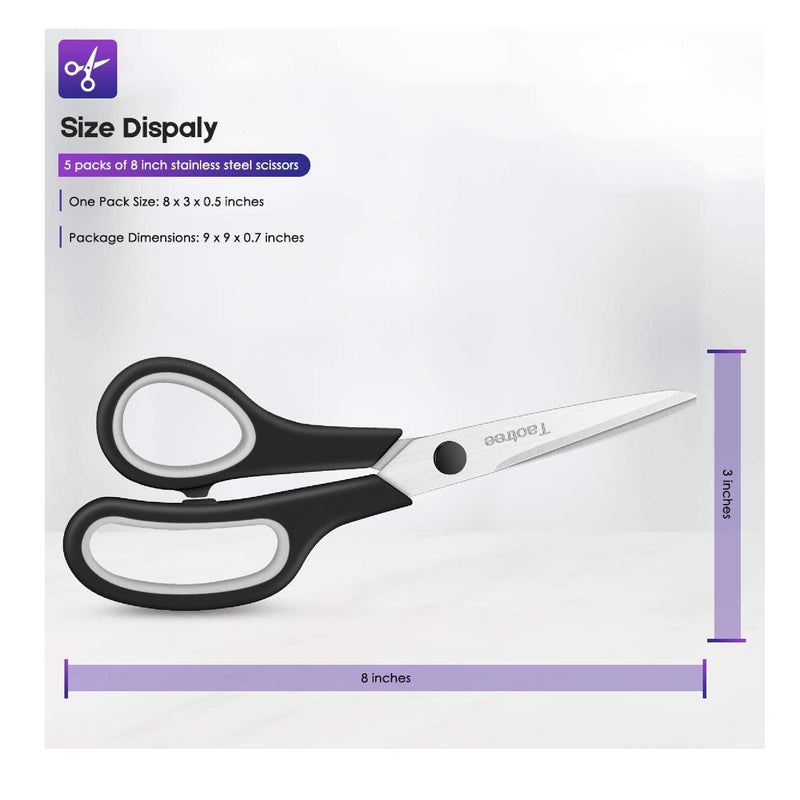 Taotree Multi-Purpose Scissors Bulk Pack of 5 Sharp Stainless Steel Scissors | For Office Home General Use