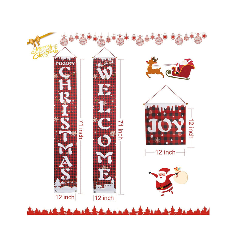 Merry Christmas Banner for Home | 3-Pack Holiday Christmas Porch Sign Decorations