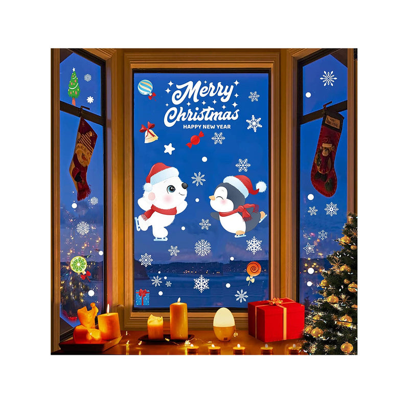 12 Sheets 282PCS Christmas Window Clings Snowflake Christmas Decorations Double Side Reindeer Santa Claus Xmas Decor Window Stickers