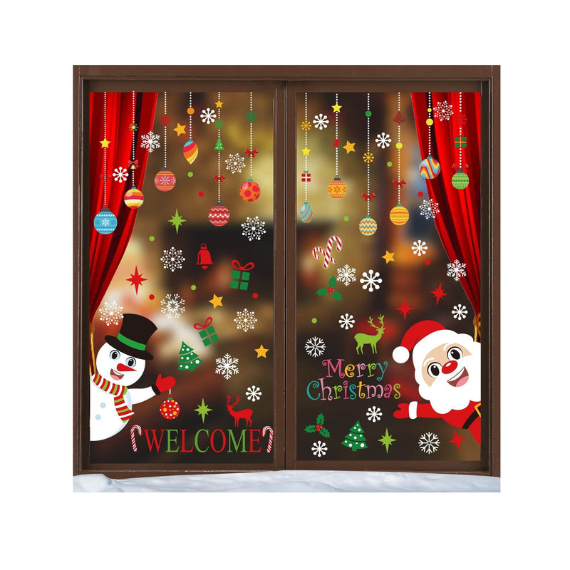 KIMOBER 150 PCS Christmas Window Clings | Santa Claus Snowman Christmas Balls Window Glass Decorations for Party Supplies