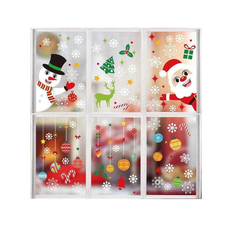 KIMOBER 150 PCS Christmas Window Clings | Santa Claus Snowman Christmas Balls Window Glass Decorations for Party Supplies