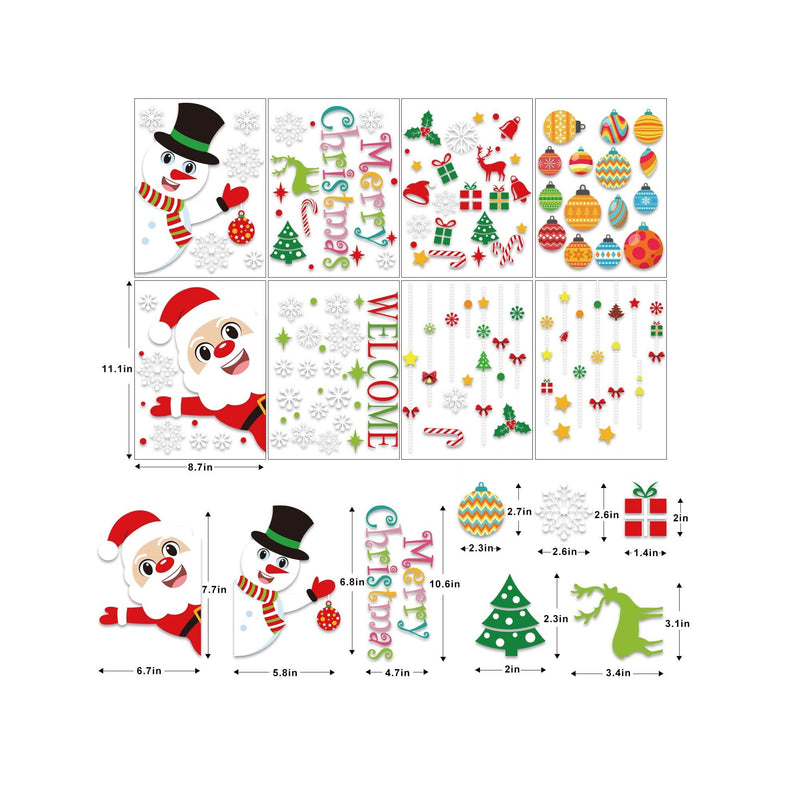 KIMOBER 150 PCS Christmas Window Clings | Santa Claus Snowman Christmas Balls Window Glass Decorations for Party Supplies