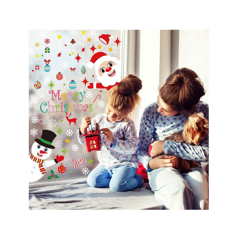 KIMOBER 150 PCS Christmas Window Clings | Santa Claus Snowman Christmas Balls Window Glass Decorations for Party Supplies