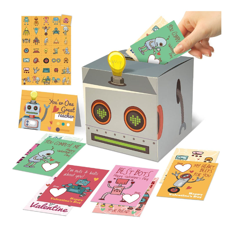 Valentine's Boxes For Children | Robot Valentine Cards For kids And Mailbox For Exchange And Greetings In The Classroom