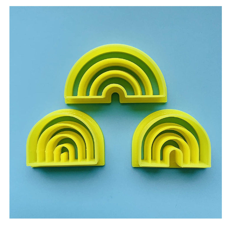 Rainbow Set Of 3 Polymer Clay Cutters With Combination Stamp