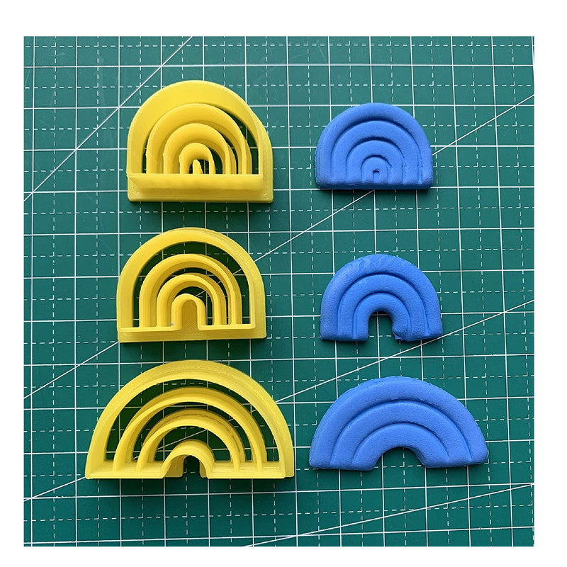 Rainbow Set Of 3 Polymer Clay Cutters With Combination Stamp