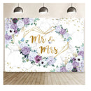 AIBIIN 7x5ft Mr And Mrs Violet Wedding Backdrop For Bachelorette Party Purple And White Flowers Photography Background