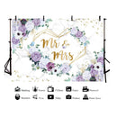 AIBIIN 7x5ft Mr And Mrs Violet Wedding Backdrop For Bachelorette Party Purple And White Flowers Photography Background